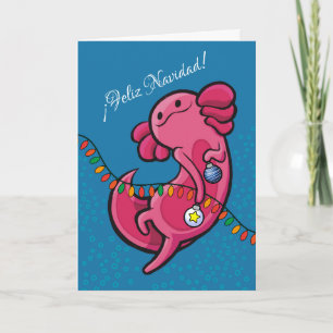Cartão Espanhol de Natal - Engraçado Axolotl com ornament