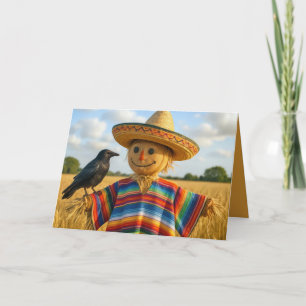 Cartão Espantalho de Aniversário Vestindo um Sombrero e P