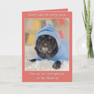 Cartão especial de saudação de Dia de as mães Pug