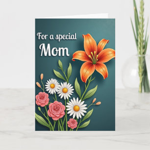 Cartão Especial do Dia das Mães com Flores Azul Tu