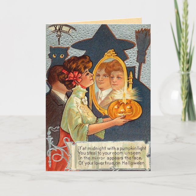 Cartão Espelho Mágico do Vintage Halloween (Frente)