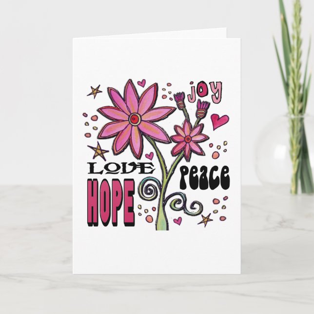 Cartão Esperança de paz e flores (Frente)