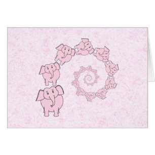 Cartão Espiral de elefantes cor-de-rosa. Fundo