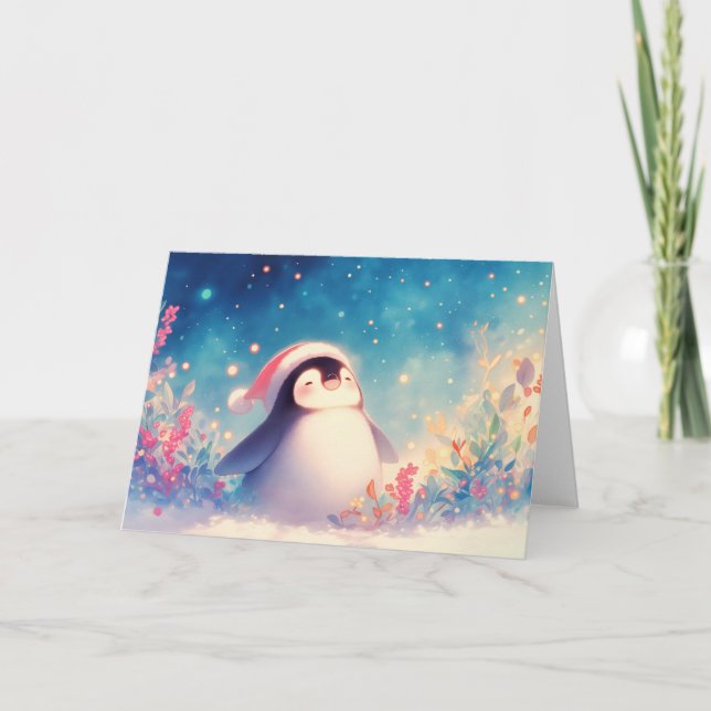 Cartão Espírito de Férias do Pinguim (Frente)