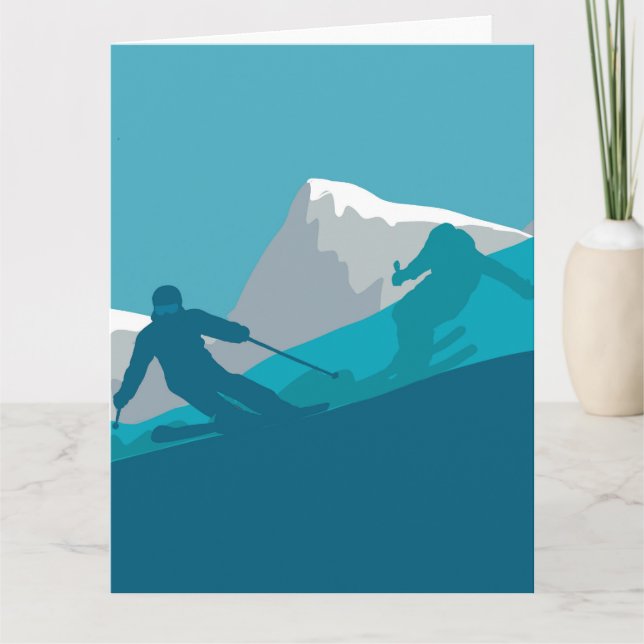 Cartão Esporte de esqui na montanha   (Frente)