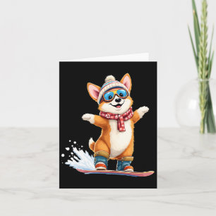 Cartão Esportes de inverno Cute Corgi Snowboard