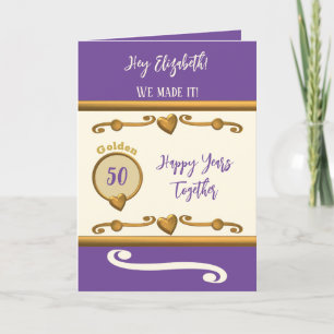 Cartão Esposa 50º aniversário. Nós o tornamos roxo.
