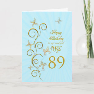 Cartão Esposa 89º Aniversário com borboletas ouros