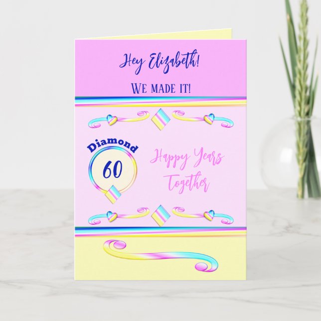 Cartão Esposa ama diamante 60º aniversário azul (Frente)