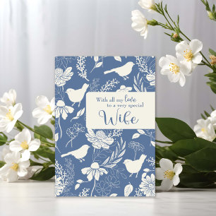 Cartão Esposa Birthday Blue Birds e Blossoms