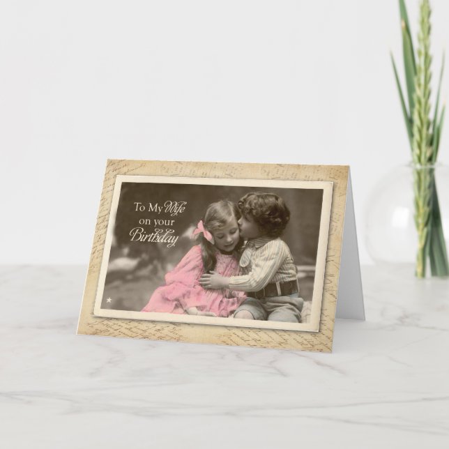 Cartão Esposa Birthday Vintage Sweet Kiss (Frente)