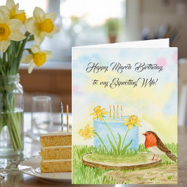 Cartão Esposa Grávida Feliz Aniversário de Março Narcisos