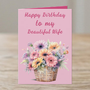 Cartão Esposa linda flores gerbera rosa aniversário