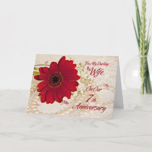Cartão Esposa no 7º aniversário de casamento, uma flor de