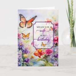 Cartão Esposa no Jardim de Flor Brilhante de Aniversário