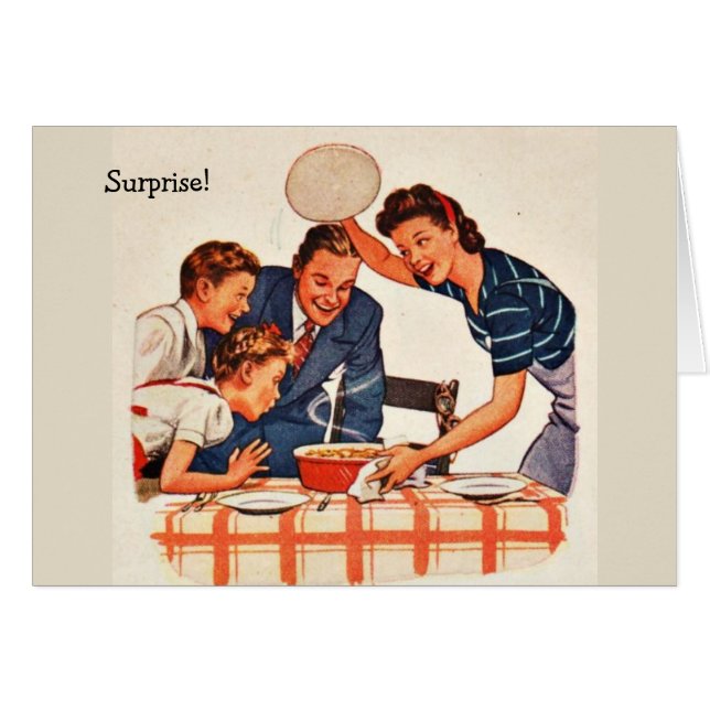 Cartão Esposa retro - o comensal é sempre uma surpresa, (Frente Horizontal)