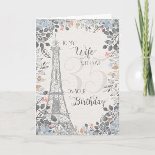 Cartão Esposa Romântica 35º Aniversário Torre Eiffel