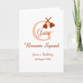 Cartão Esquadra vassoura marrom monograma de pêssego de a