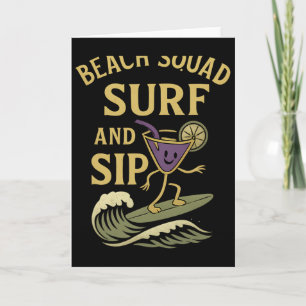 Cartão Esquadrão da Praia Surf e Sip Gráfico Retro de Sur