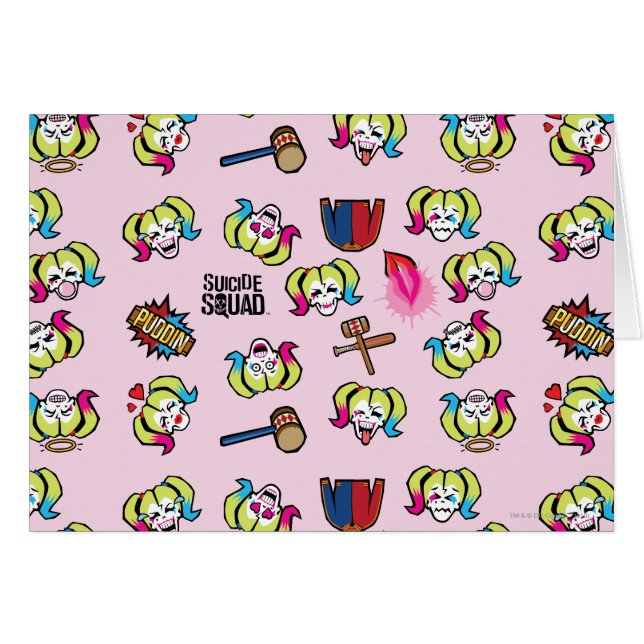 Cartão Esquadrão Suicida | Harley Quinn Emoji Pattern (Frente Horizontal)