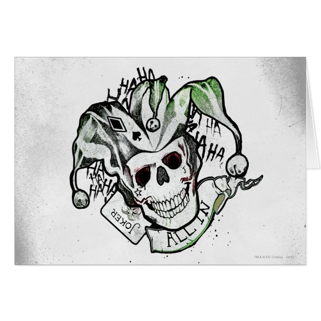 Cartão Esquadrão Suicida | Joker Skull "All In" Tattoo Ar (Frente Horizontal)