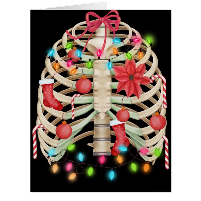 Cartão Esqueleto Árvore de Natal Engraçado Esqueletos de  (Frente)