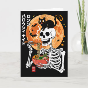 Cartão Esqueleto Assustador Comendo Tigela De Ramen Com G