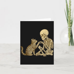 Cartão Esqueleto Brincando Com Gato Fofo Halloween Homens