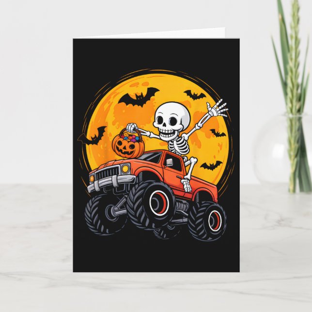 Cartão Esqueleto Caminhão Monstro Lua Abóbora Halloween M (Frente)