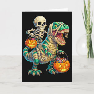 Cartão Esqueleto Caprichoso Montando T-Rex Múmia no Hallo