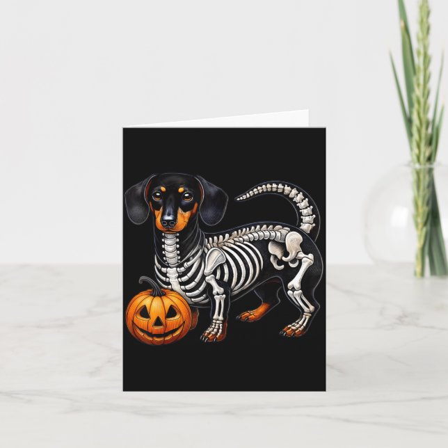 Cartão Esqueleto de Dachshund Jack O Lanterna Cachorro Wi (Frente)