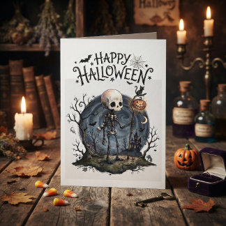 Cartão Esqueleto de Halloween Assustador & Jack-o'-Lanter