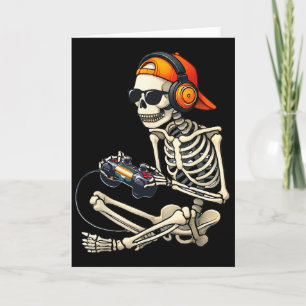 Cartão Esqueleto de Halloween Gamer Retro Video Games Men