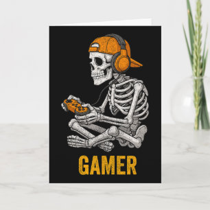 Cartão Esqueleto de Halloween Gamer Vídeo Jogos Divertido