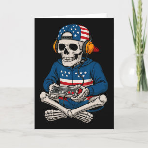Cartão Esqueleto de Halloween Patriótico Gamer Funny Skel