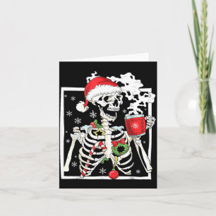 Cartão Esqueleto de Natal com Caveira Sorridente Bebendo 