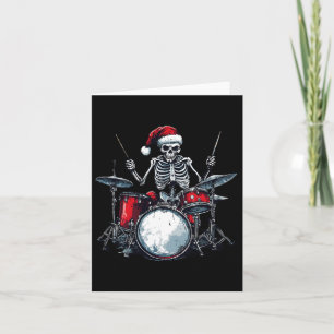 Cartão Esqueleto de Papai Noel Tocando Bateria Percussion