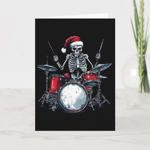 Cartão Esqueleto de Papai Noel Tocando Bateria Percussion