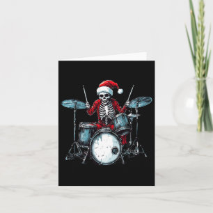 Cartão Esqueleto de Papai Noel tocando tambor Bateria Per