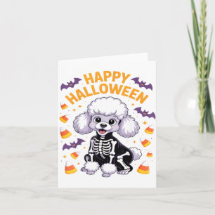 Cartão Esqueleto de Poodle Feliz Halloween