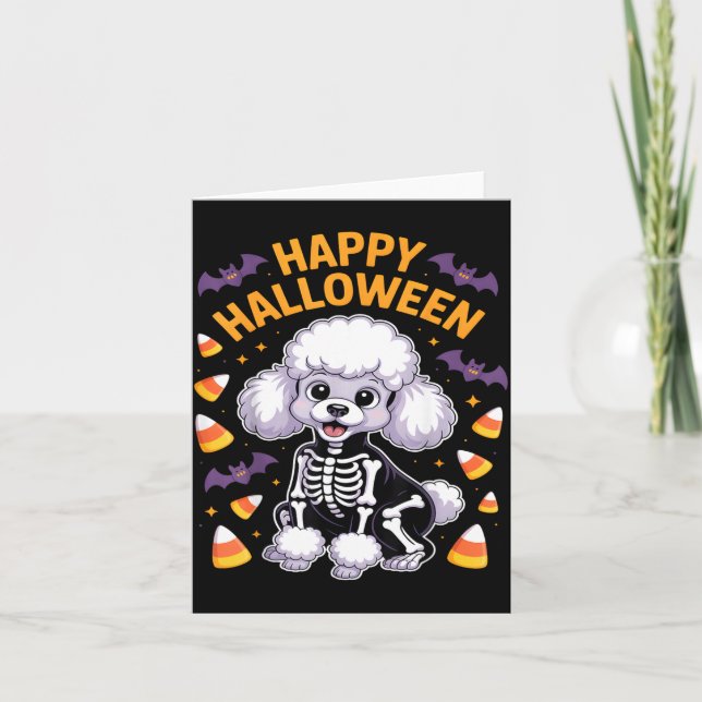 Cartão Esqueleto de Poodle Feliz Halloween (Frente)