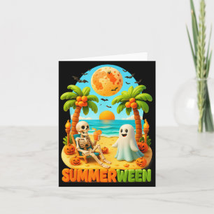 Cartão Esqueleto de Summer-ween Fantasma Praia Palmeira H