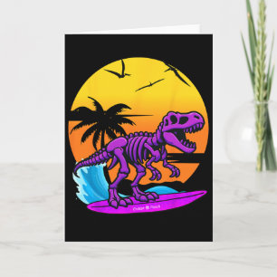 Cartão Esqueleto de T-rex Surfando de Neon Com Retorno à 