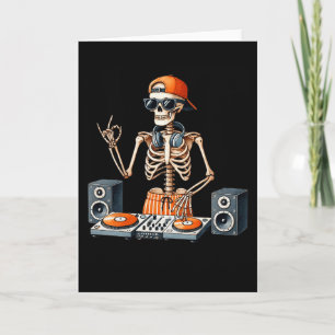 Cartão Esqueleto Dj Festa de Halloween Roupa de Turntable