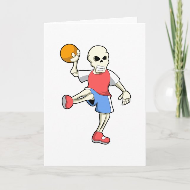 Cartão Esqueleto em jogador de handebol com handebol (Frente)