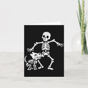 Cartão Esqueleto Engraçado e Custo de Halloween de Cachor