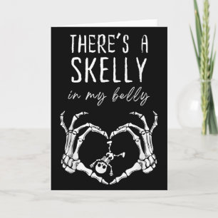 Cartão Esqueleto Engraçado Há Skelly Na Minha Barriga Grá