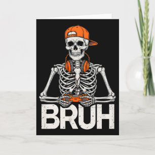 Cartão Esqueleto Gamer Bruh Halloween Controle de Video G