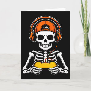 Cartão Esqueleto Gamer Piada de Halloween Controle de Jog