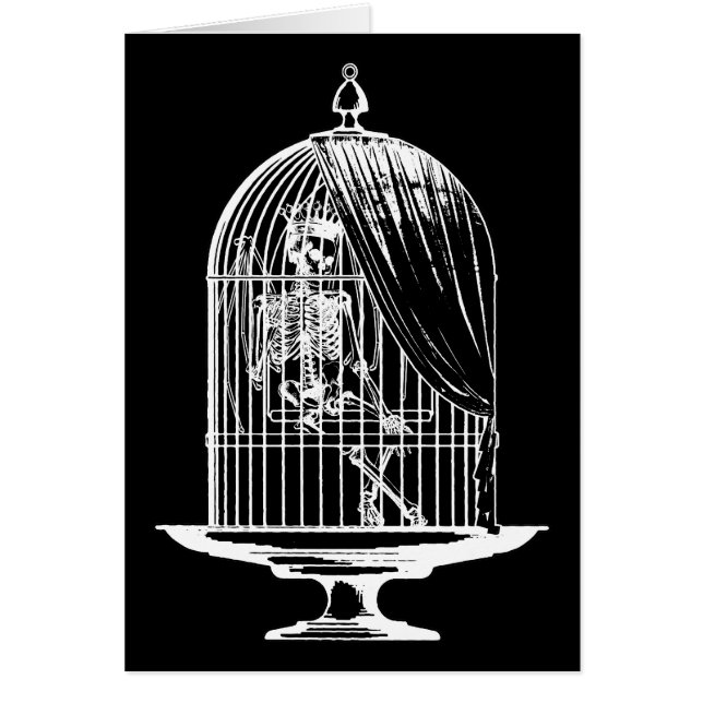 Cartão Esqueleto numa Birdcage (Frente)